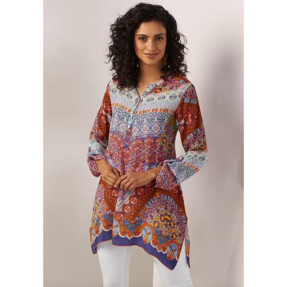 Soft Surroundings Multicolor Tile Print Geneva Boho Popover Tunic Size X-Small - Picture 1 of 10